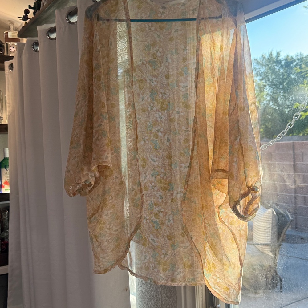 LC Lauren Conrad Floral Sheer Kimono - Yellow and Cream